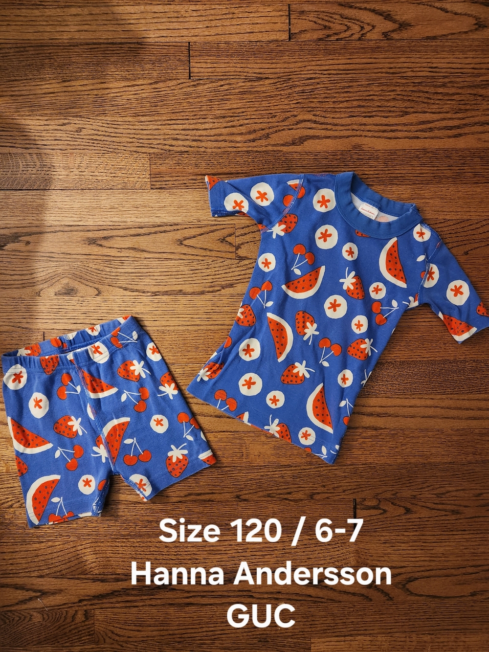 Hanna Andersson Blue Fruit Print Two-Piece Pajama Set